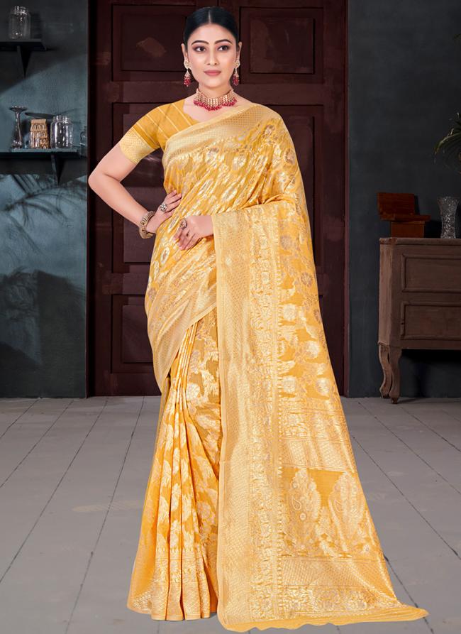 Cotton Yellow Festival Wear Weaving Saree